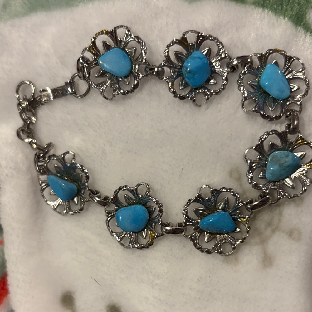 Silver and Blue Floral Bracelet